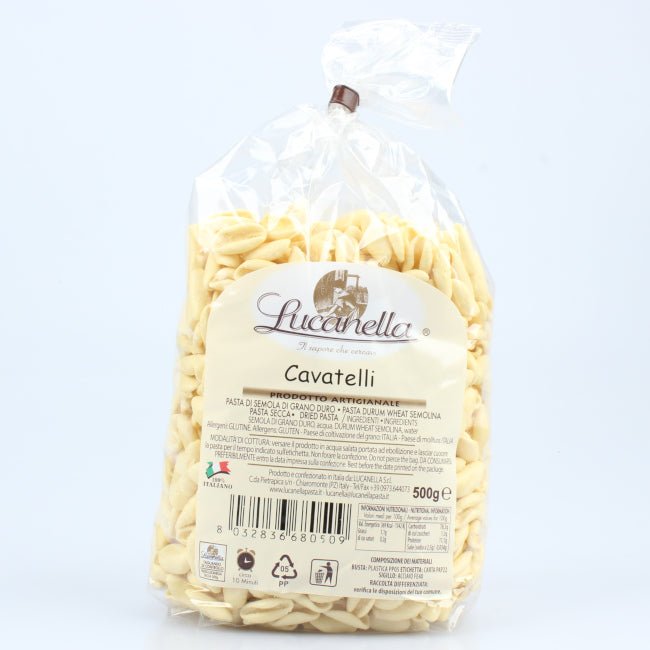 Cavatelli artigianali del Pastificio Lucanella, pasta tipica della Basilicata realizzata con semola di grano duro