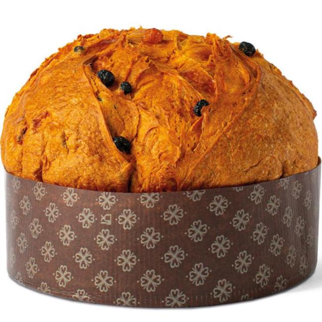 Panettone TIRI Senza Lattosio, soffice e profumato, con uvetta e scorze d'arancia candite, ideale per le feste.