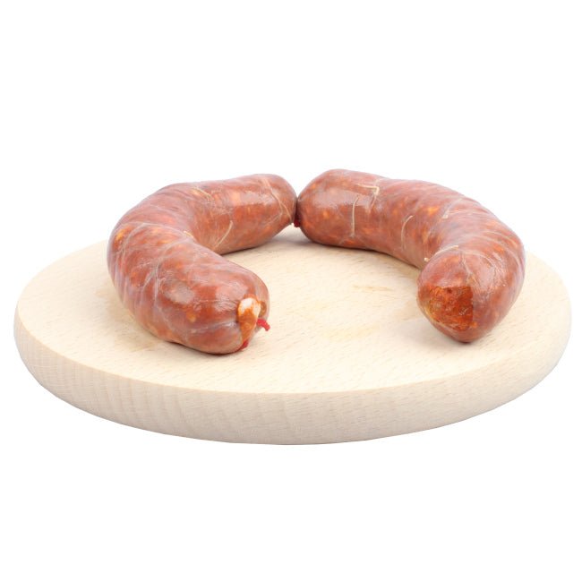 Salsiccia fresca lucana di Corleto Perticara dal colore rosato e dal profumo intenso di finocchietto e peperone